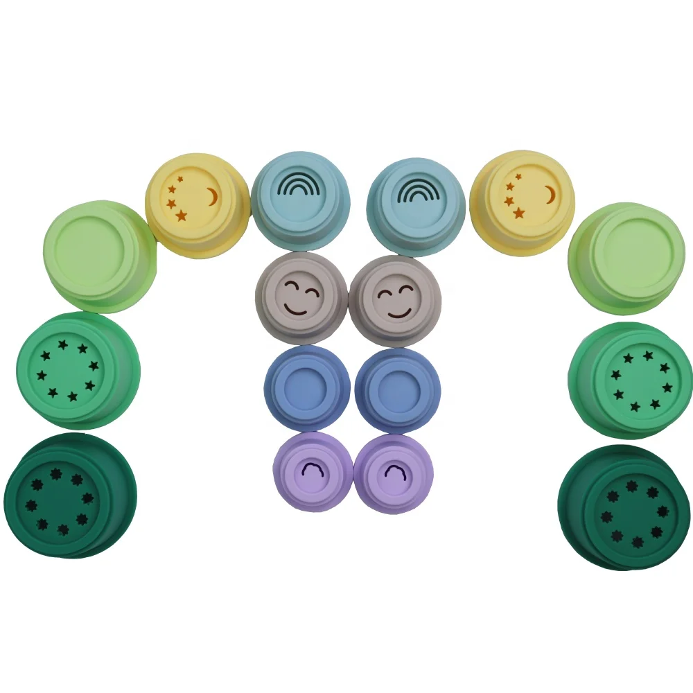 silicone Stacking Cups Baby Building Toy  Nesting Cup Early Educational Toddlers Montessori Stacking Toy 8 Pcs Pattern