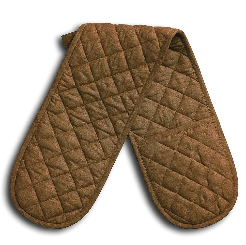 Cheap price double cotton linen  oven mitt long kitchen oven mitt for promotion