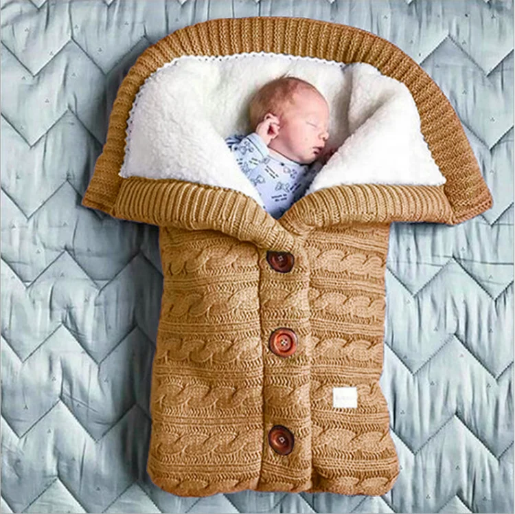 
Outdoor New Born Kids Organic Cotton Knitted Baby Swaddle Sleeping Bag in Stock 