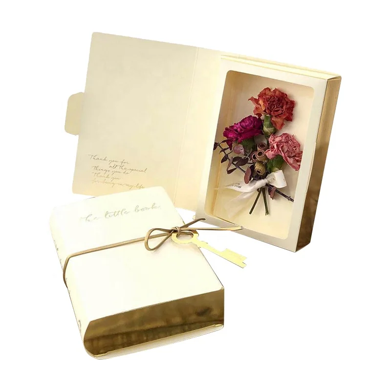 Custom Printed Logo Book Shaped Flower Box Clear Window Bouquet Packaging Luxury Home Decor Pink Cardboard Flower Gift Box