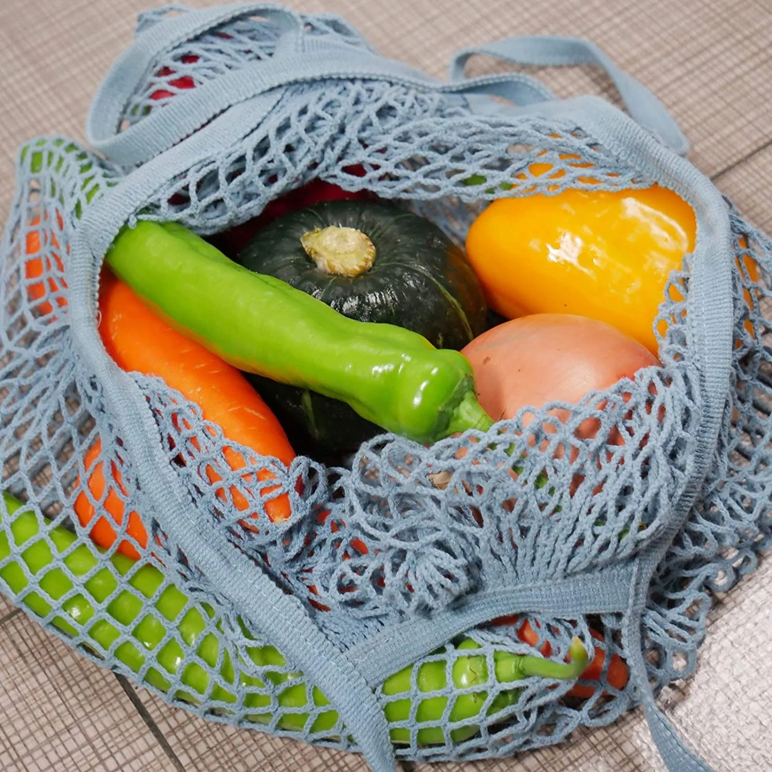 Reusable Mesh Grocery Bags Net Produce Bags Cotton String Chic Tote Shopping Bags with Sturdy Handle