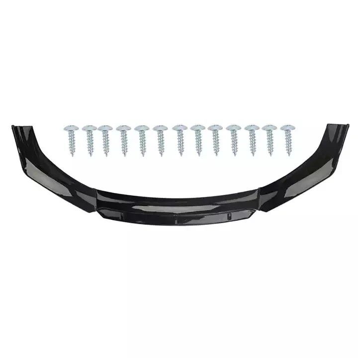 Car accessories ABS Body kit Glossy black 4pcs Front Bumper Spoiler Lip With Red Part For Universal Car