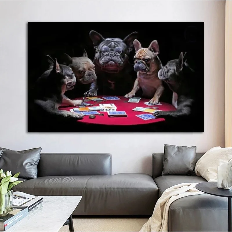 Dog Playing Cards Posters and Prints Animal Bulldog Pictures Home Wall Art