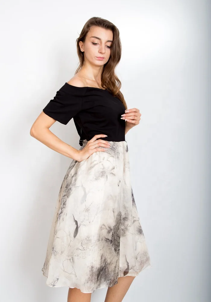 
Women Casual Short Sleeve Patchwork Pattern Chiffon Fabric Maxi Dress 