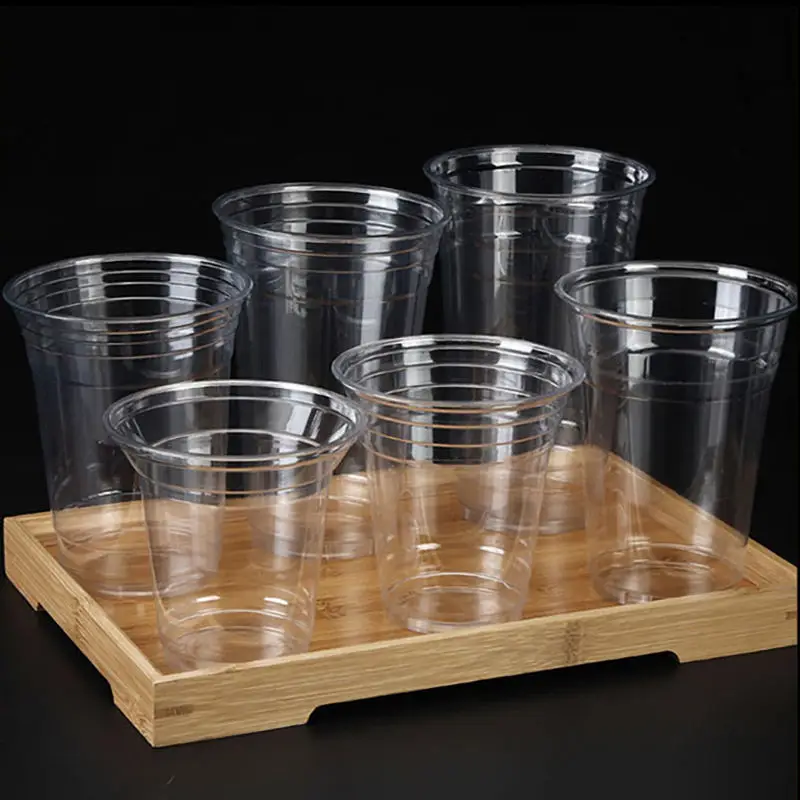 Factory supply food grade clear PET disposable coffee milk tea ice cream jelly transparent plastic cup with lid
