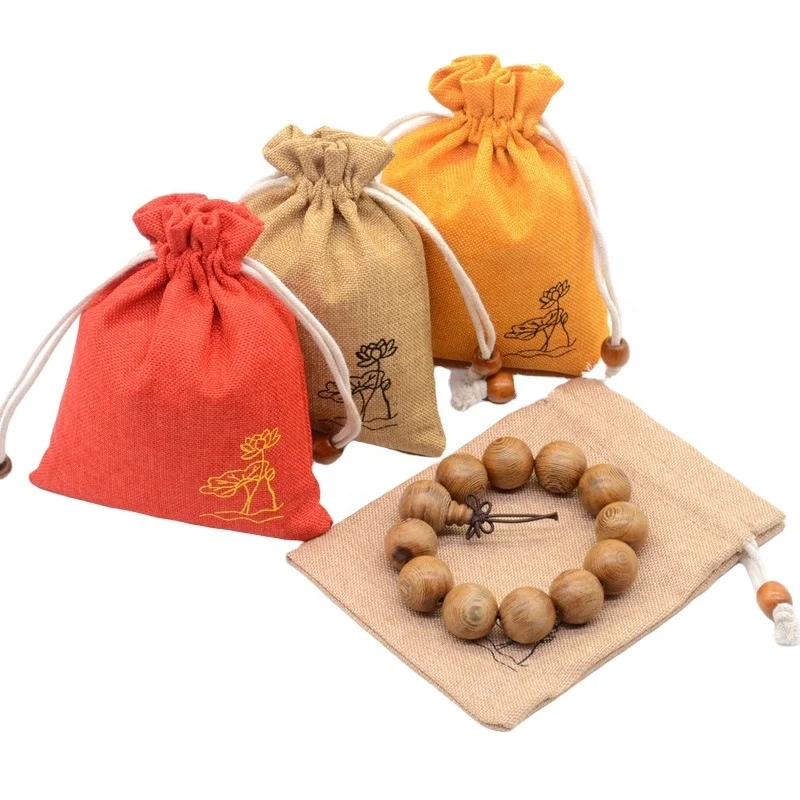 Custom Logo Colorful Cotton Fabric Linen Pouch Packaging Jewelry Gift Bag Jute Drawstring Gunny Burlap Shopping Bags