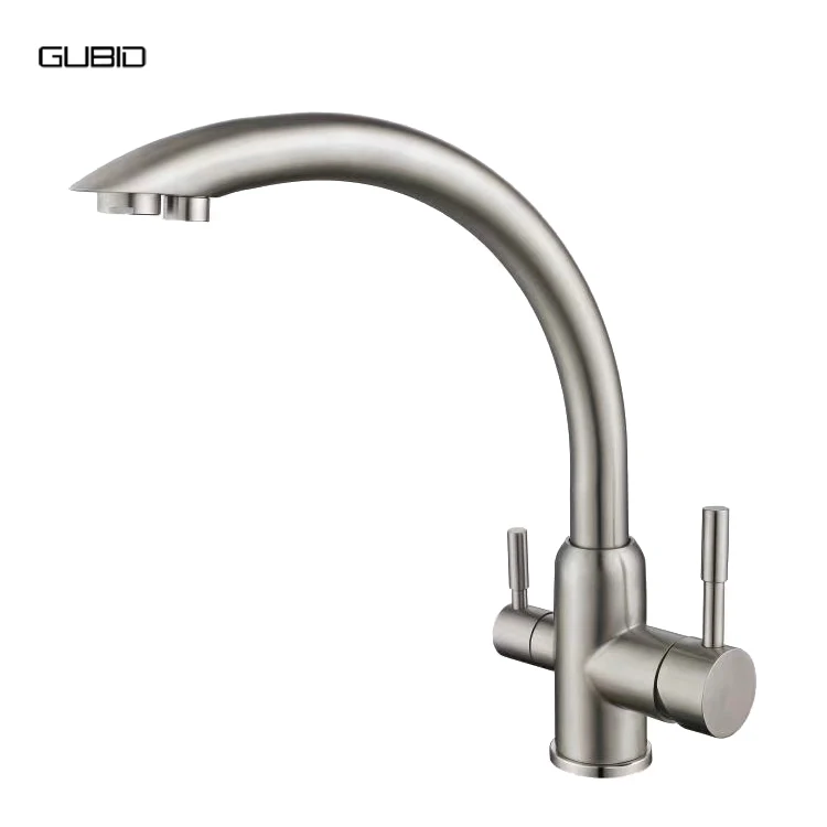 Lead-free 3 way Filtered Drinking Mixer Tap Stainless Steel Satin Water Purifier Kitchen Faucet Water Mixes for RO Water System