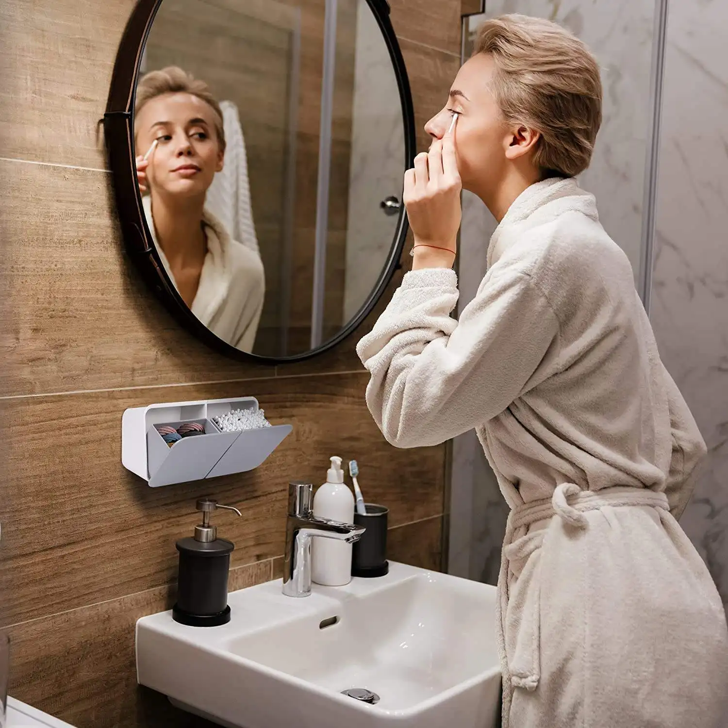 Flip Lid Cotton Swab Storage Box Wall Mounted Bathroom Organizer Dustproof Household Storage Cosmetic Container Jewelry Case