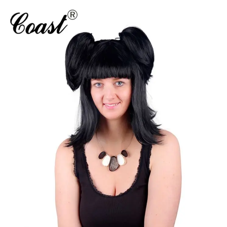 halloween synthetic straight artificial hair wigs with buns