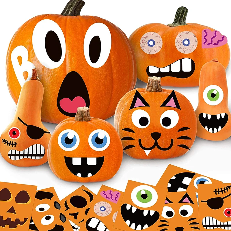 DESEN Happy Storm Halloween Pumpkin Stickers for Kids, 24 Sheets Pumpkin Face Stickers Decals Decorating Kit