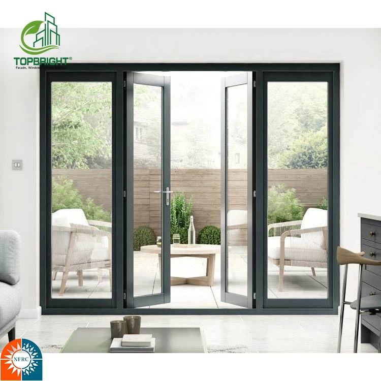 Topbright Black Color Thermal Break Aluminum Doors Glass Hinged Front French Door Exterior Patio