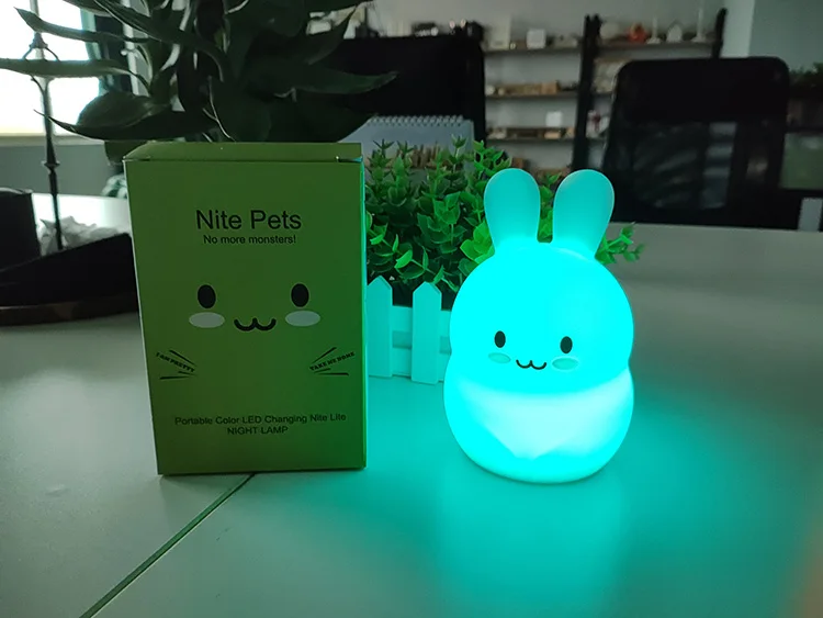 Hot Sale Big Face Rabbit Bunny Silicone Night Light Rechargeable Touch Lamp 3 Levels Brightness Bunny Lamp Toys for Kids Gift