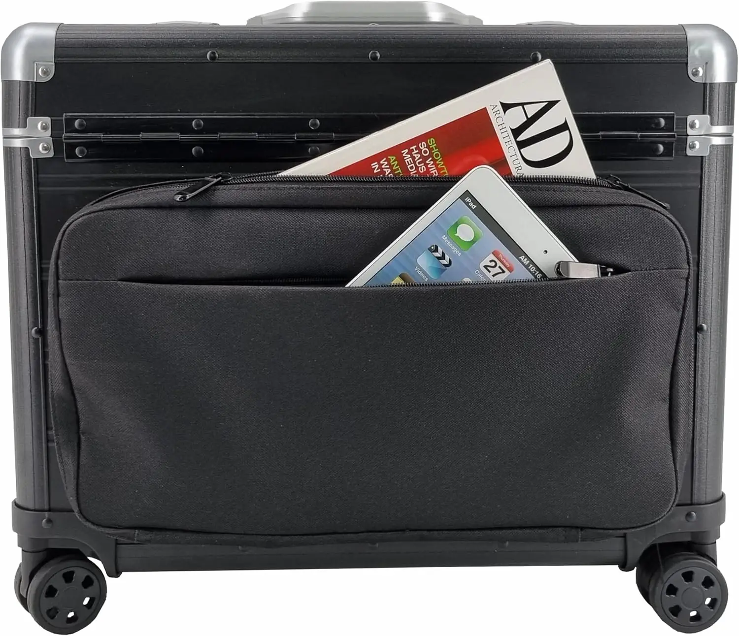 Large Trolley Aluminum Pilot case with front pocket with wheels