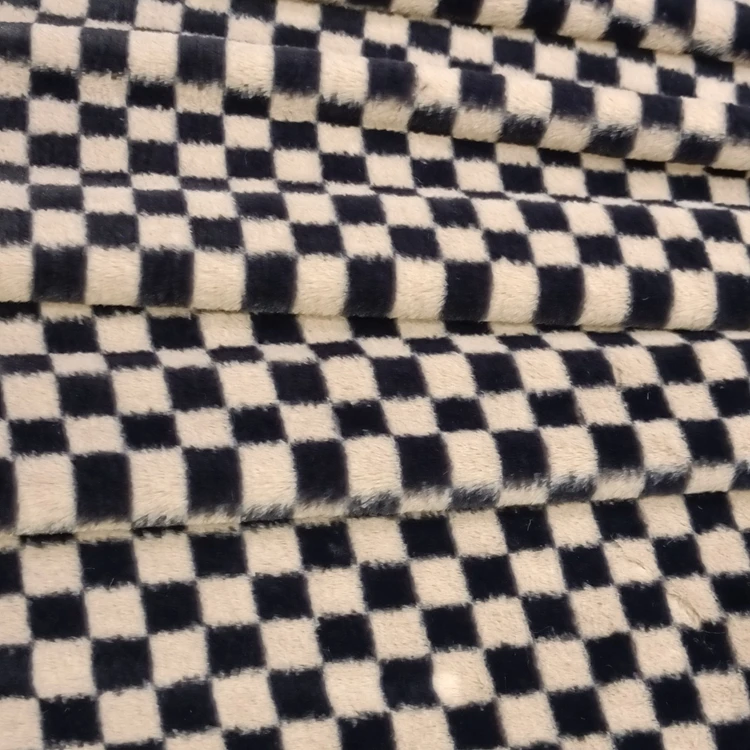 Super Soft Blanket Short Pile Plush Custom Rabbit Print Plaid Polyester Checkered Faux Fur Fabric