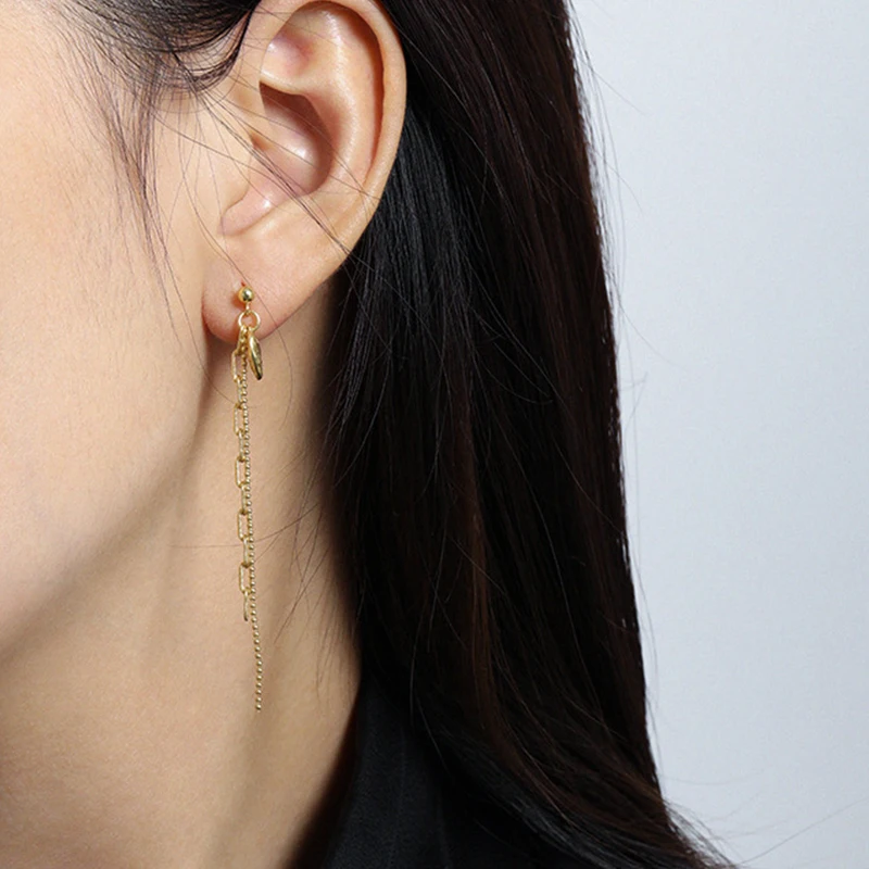 Wuqie Elegant Design 925 Sliver Earrings Charm Heart Coin Beaded Tassels and Link Chain Drop Earrings Jewelry