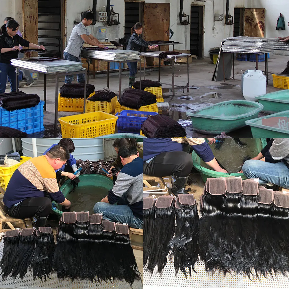 Brazilian Virgin Human Hair Weave Yaki Kinky Straight Wave Bundles With Lace Frontals