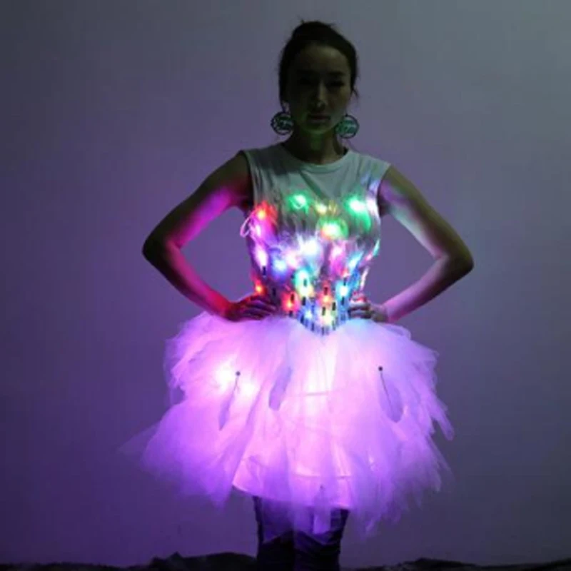 LED luminous wedding dress long skirt creative show catwalk clothing LED tron dance costume