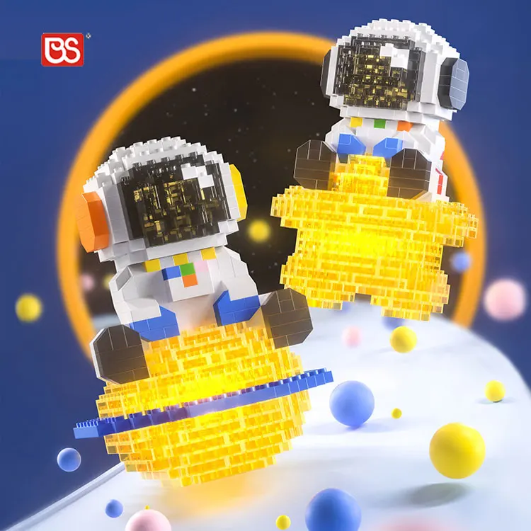BS 387PCS Mini Bricks Led Lighting Kit Space Toys Micro Building Kits Astronaut With Diy Puzzle