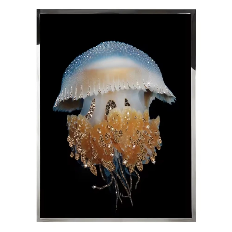 Jellyfish Crystal Porcelain Painting Sets 3d Picture In Crystal Inside Art 3d Crystal Picture With Metal Frame