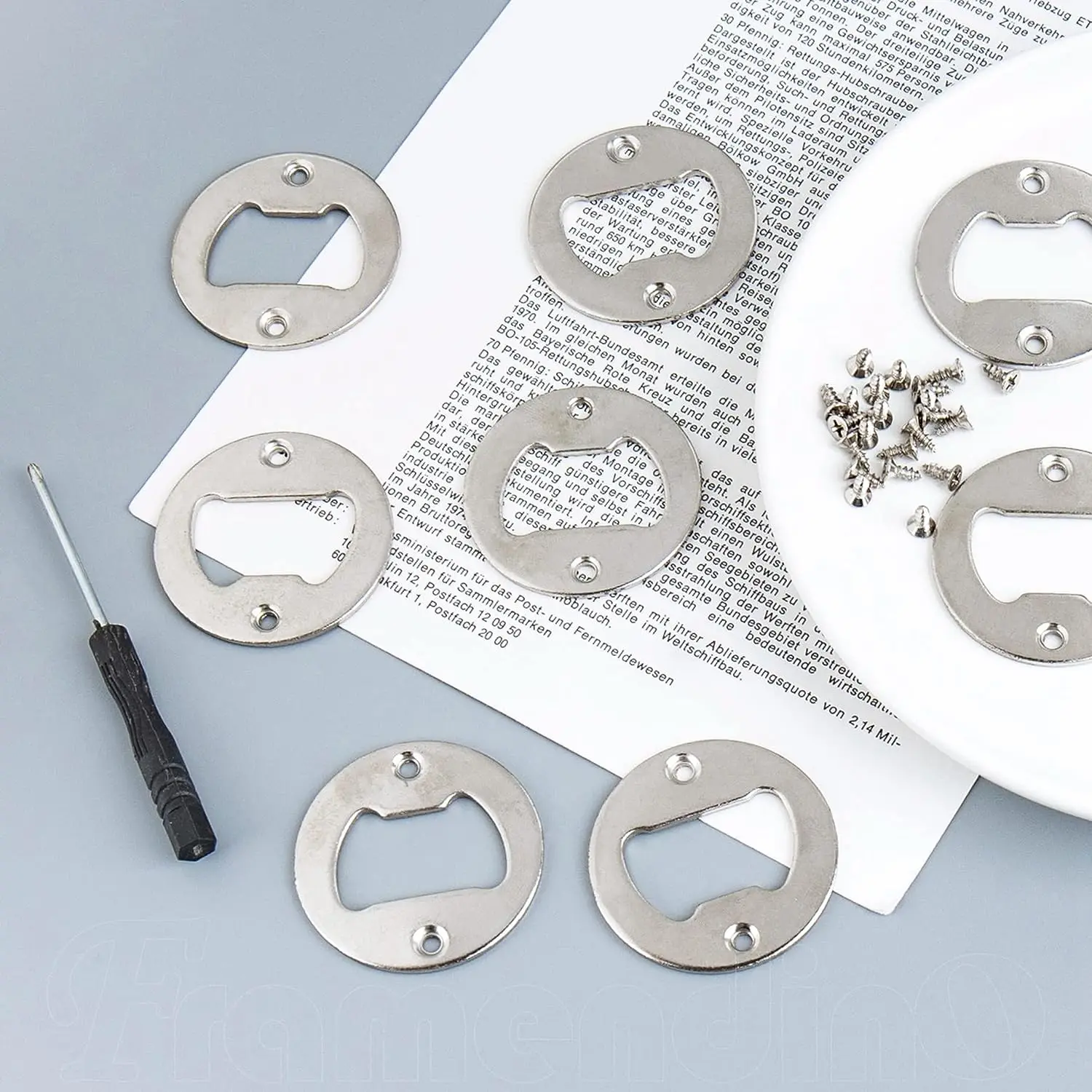 25 sets Silver Bottle Opener Inserts Kit Hardware Stainless Steel Round Bottle Opener kits with Wrench Spanner and Screws