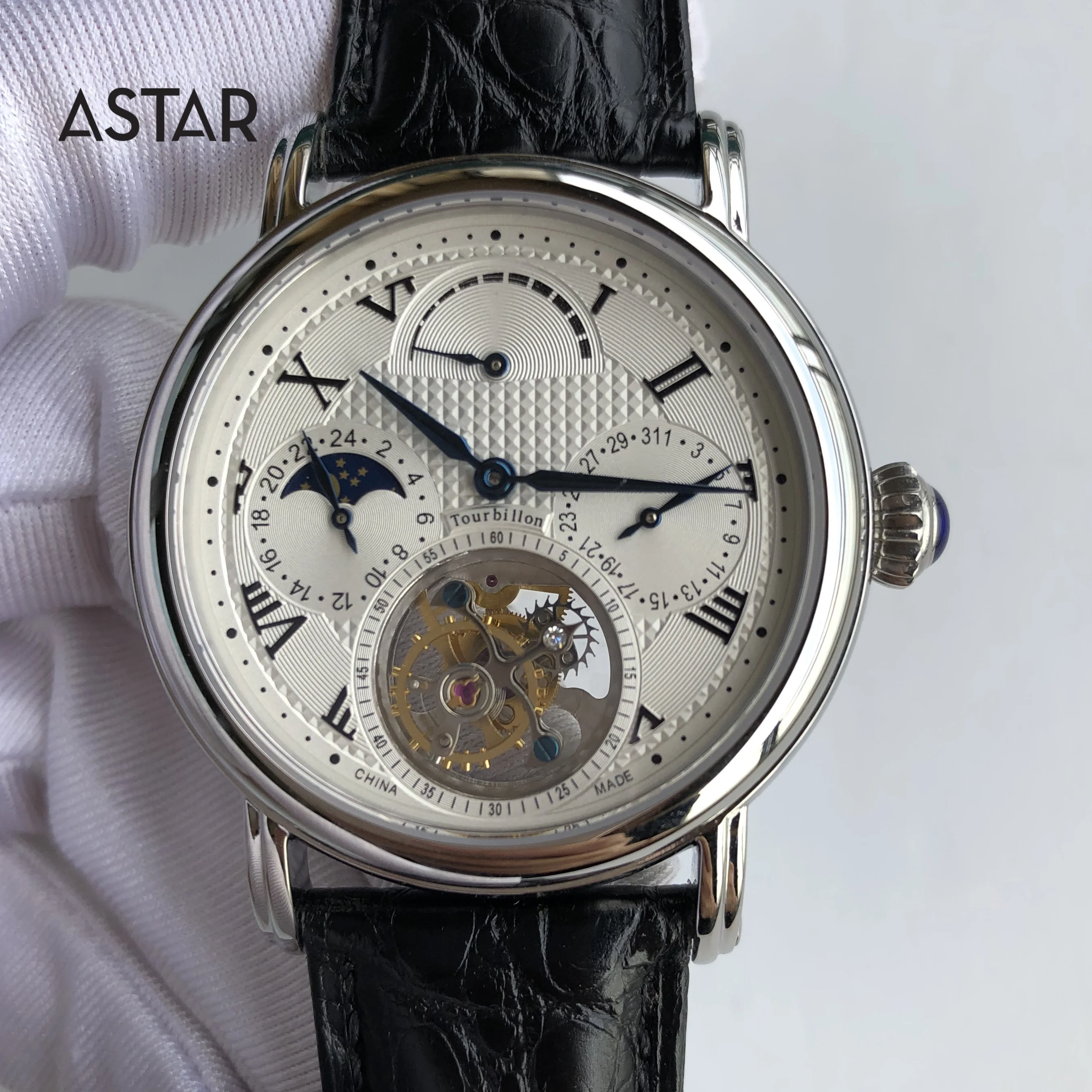 1pcs can be custom logo luxury real seagull multi function moonphase tourbillon mechanical automatic movement watch man for sale
