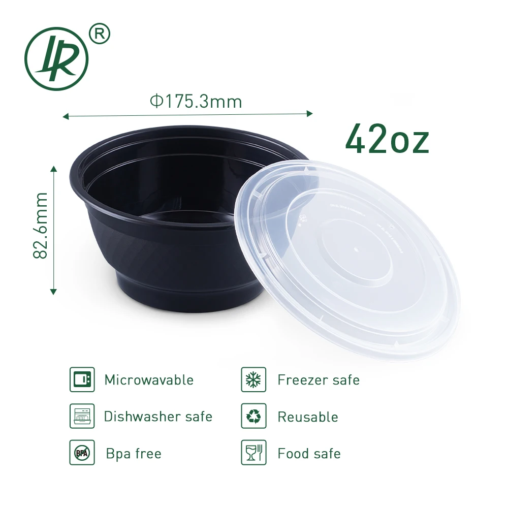LR White Round PP Plastic Meal Prep Bowls For Salad Vegan 48OZ Soup Disposable Plastic Bowl With Lid Microwave Packing Cup Bowl