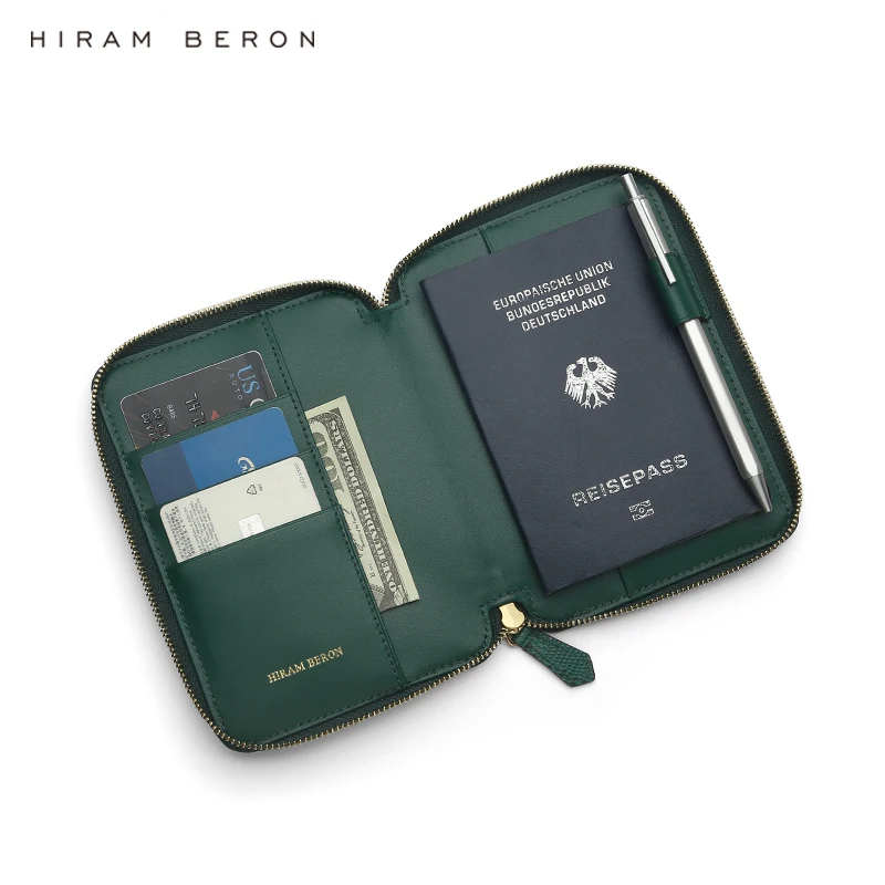 Italian Leather Passport Cover Customize Logo Wholesale Wallet with Zipper