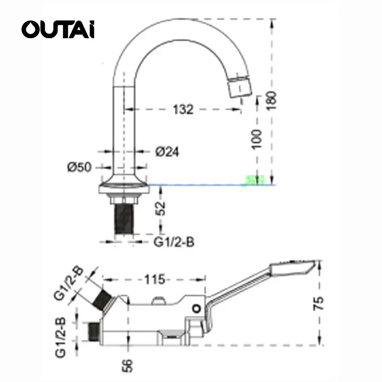 High quality automatic water slow open tap brass foot pedal faucet bathroom accessories water tap