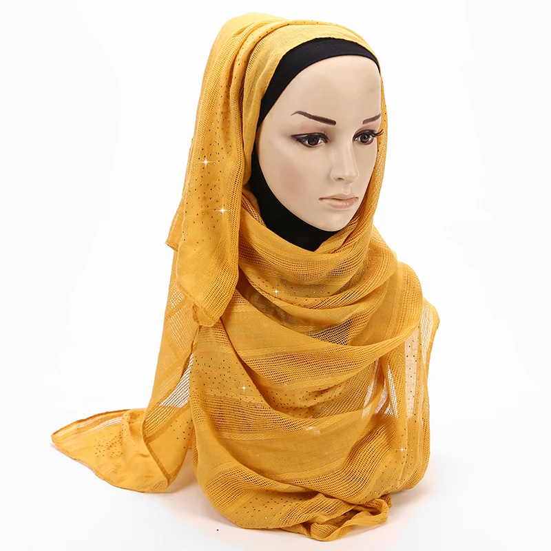New literary cotton and linen hollow rhinestone scarf Malaysia Turkish Muslim women hijab