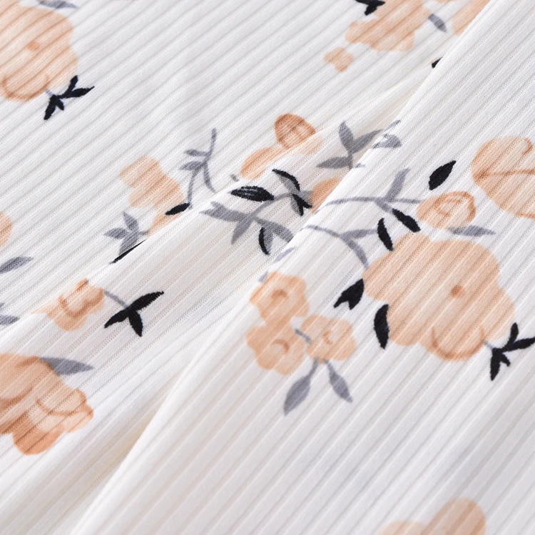 2023 New designed good quality flower printed brushed 4x2 rib fabric for women dress