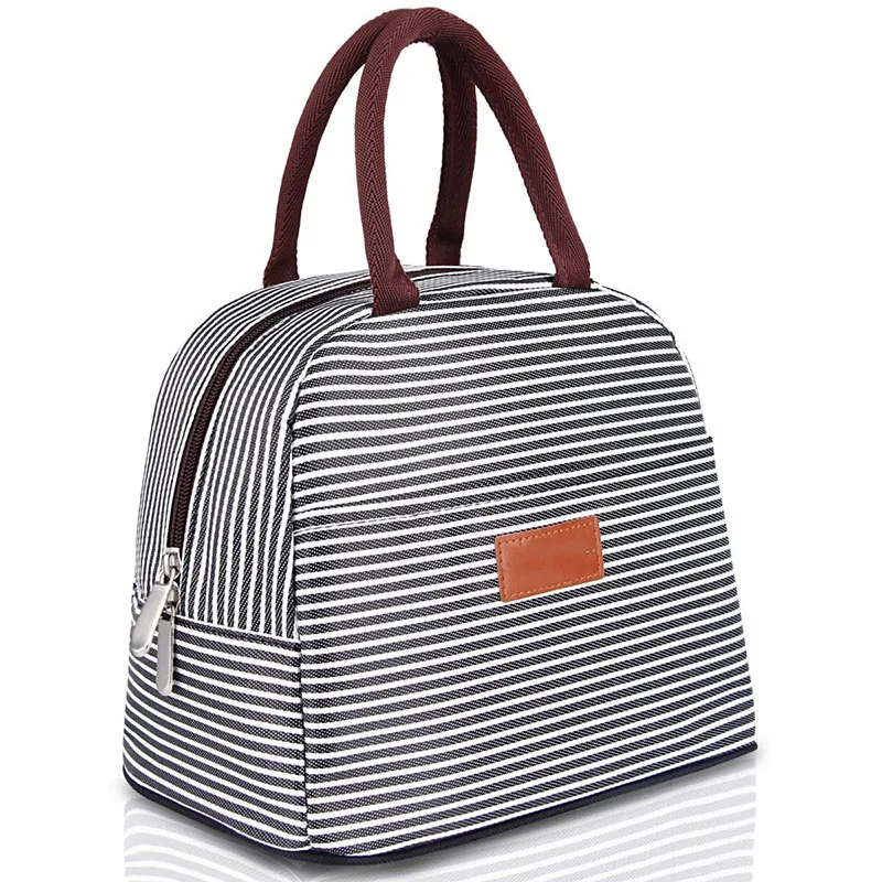 600d Oxford Stripe Cooler Picnic Food Lunch Box Bag Girls Ladies Insulated Lunch Bag For Kids