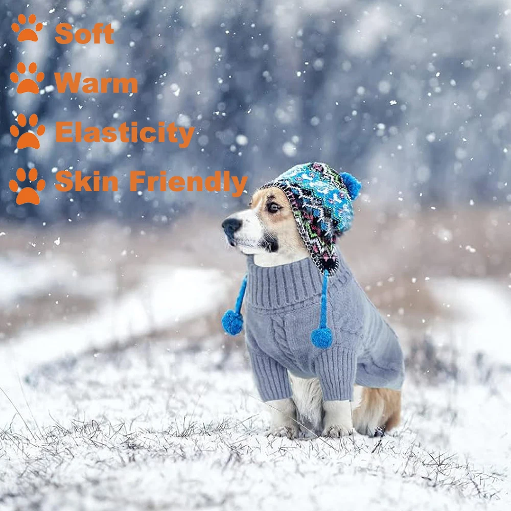 Autumn Winter Custom Christmas Warm Turtleneck Pullover Big Wool Winter xxx Pet Clothes Brown Cable Knit Luxury Dog Sweaters