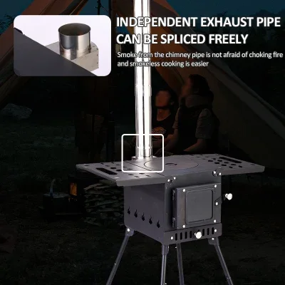 Wholesale Folding Portable Camping Wood Burning Stove Fireproof cooking Tent Stove With Chimney Tube and bag windshield
