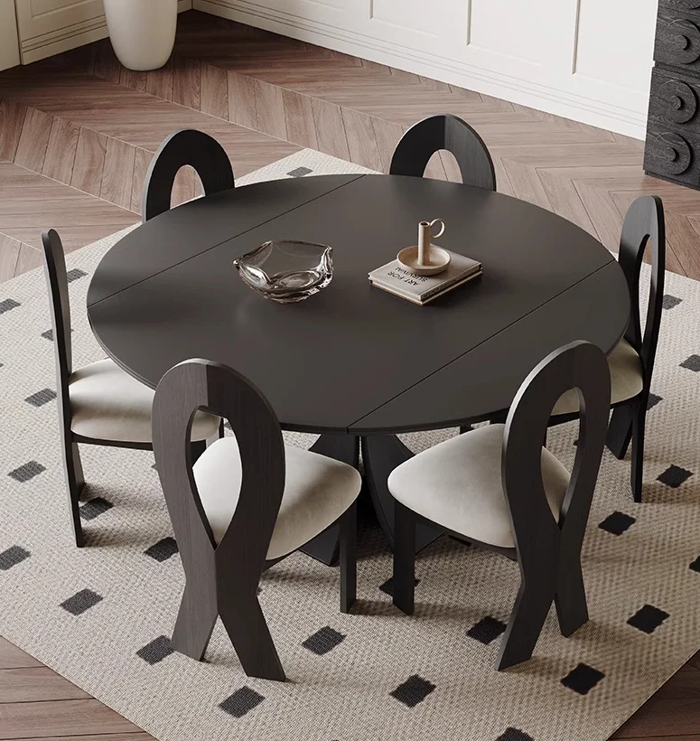 French retro minimalist light luxury high-end home antique furniture solid wood telescopic rock table Extension dining table