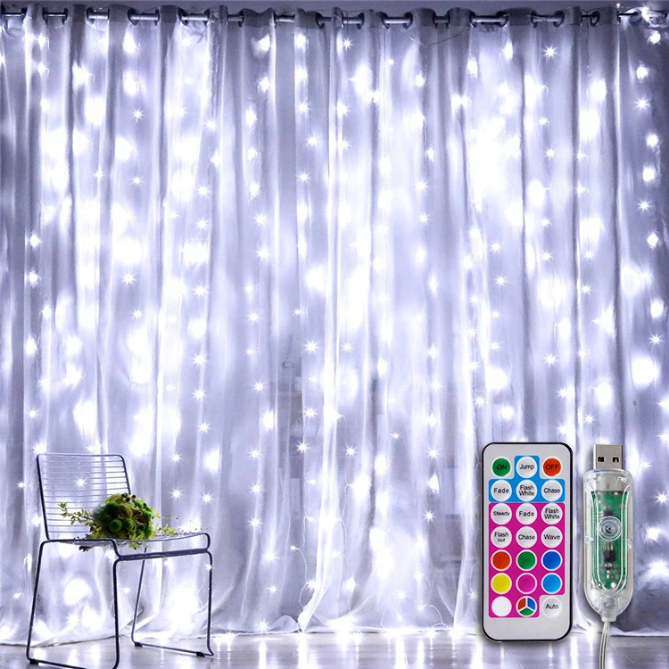 
USB Plug Remote Control Christmas Adjustable Lights Curtain 8 Functions Curtain String Light for Bedroom Decorations 