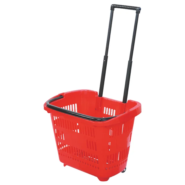 Hot selling multi-functional cheap single handle rolling supermarket plastic shopping basket