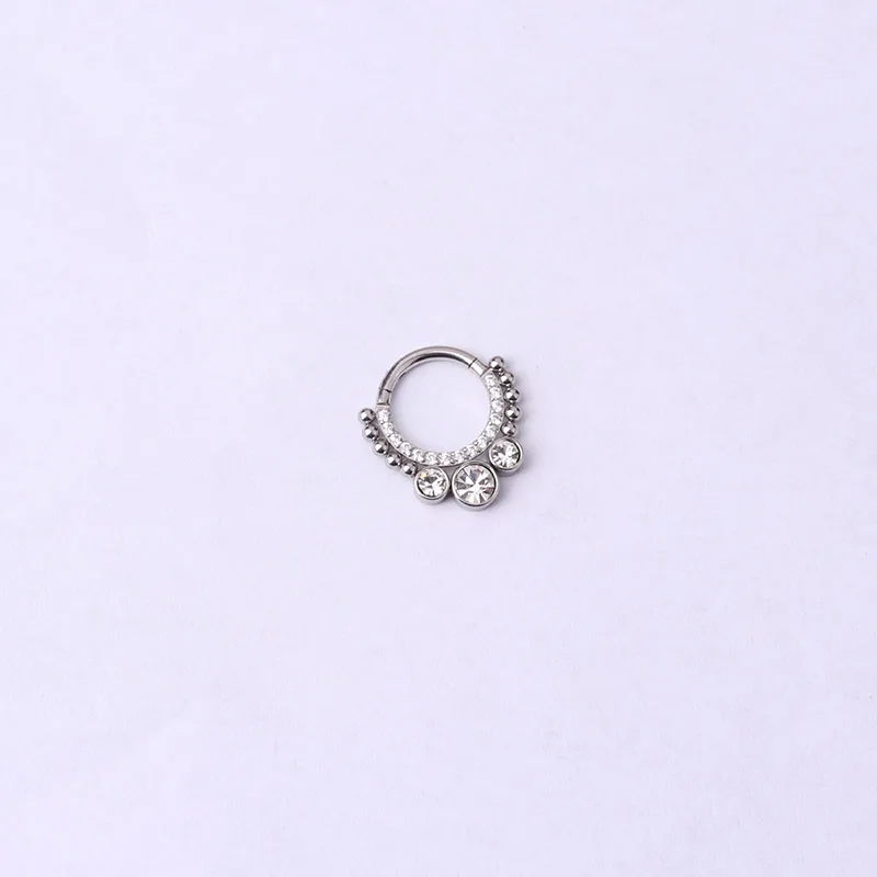 16G  Stainless Steel Cz Septum Clicker Piercing Hinged Segment Ring Diath Helix Nose Hoop Ring
