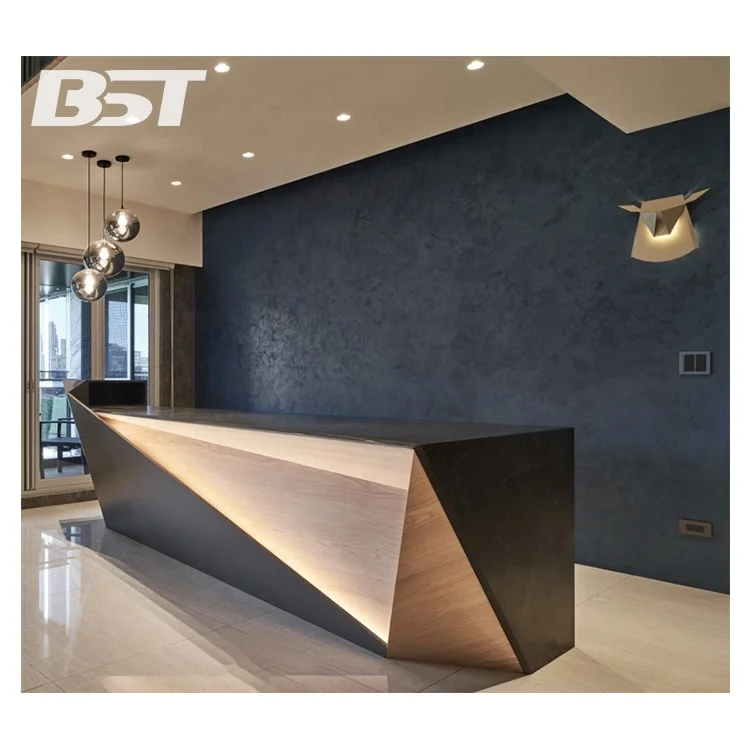 Cool Custom Diamond Artificial Stone Modern Hotel Lobby Hall Reception Desk With LED