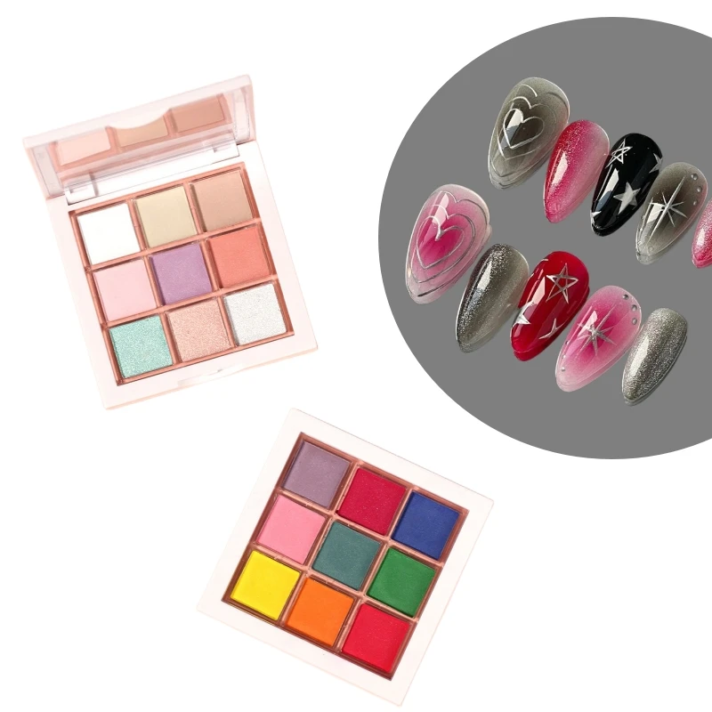 MyBeautyNails Oem/Odm 9 Color Nail Pigment Palette Metallic Chrome Powder Ombre Blush Aurora Acrylic Nail Powder