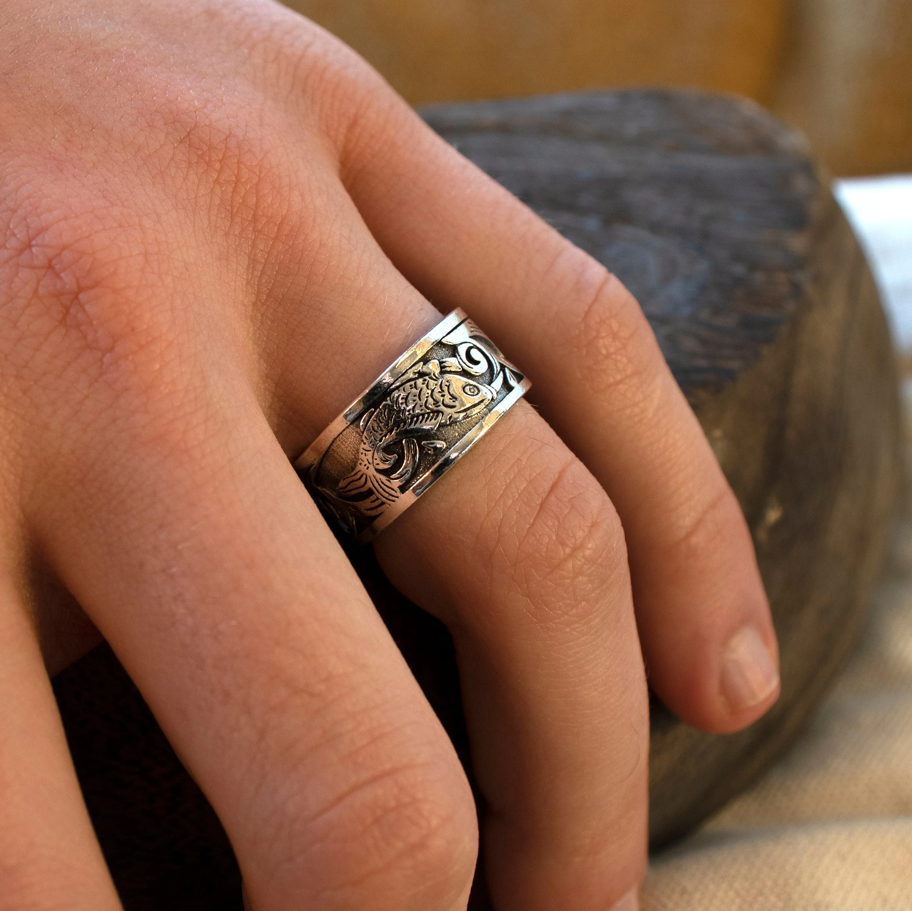 Koi Fish Open Band Style Japanese Adjustable Jewelry Open Band Rings for Her Anniversary Gift for Him Man