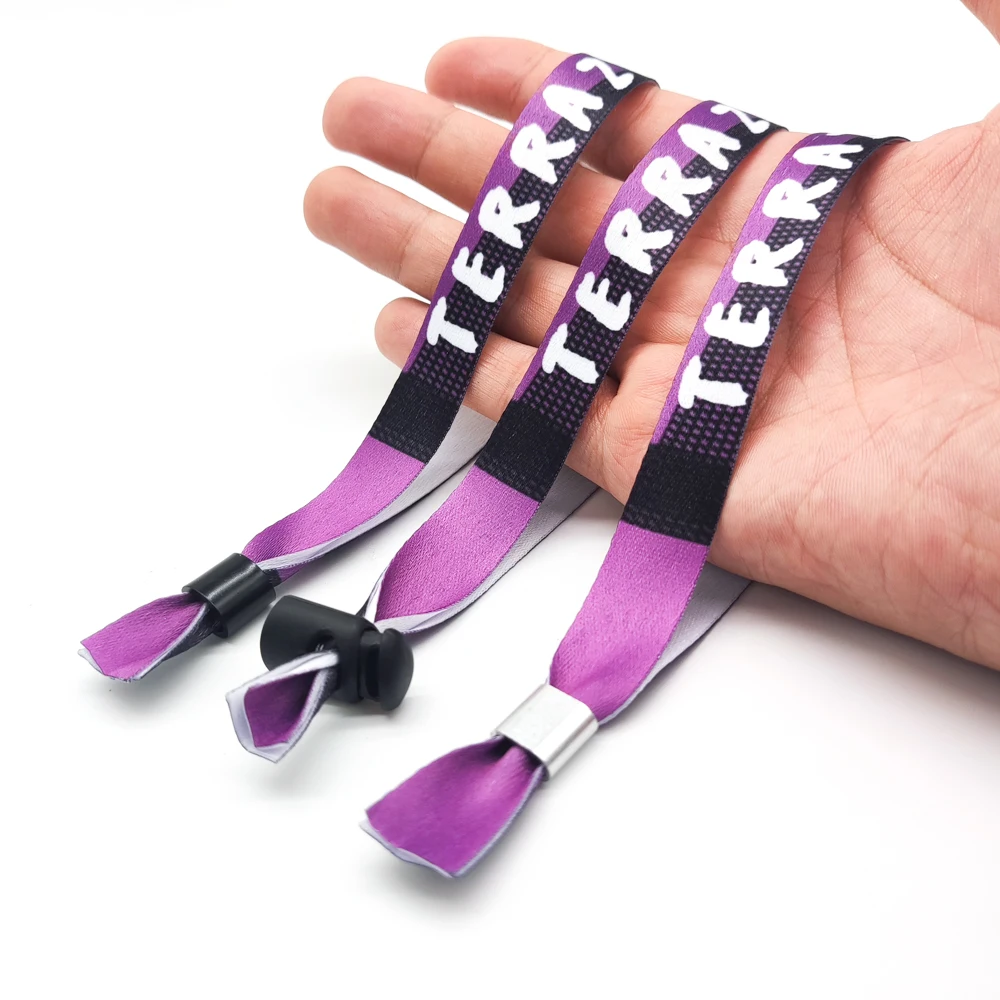 Environmentally Customized Logo RPET Fabric Wristband Printed Cloth Wristband With Bamboo Lock