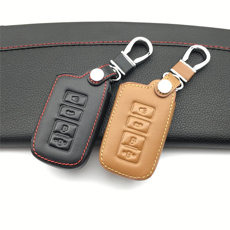 Genuine Leather Key Cover Fob Keychain Cases Holder For Toyota Highlander RAV4 Camry Avalon Corolla 4 Buttons Smart Keys