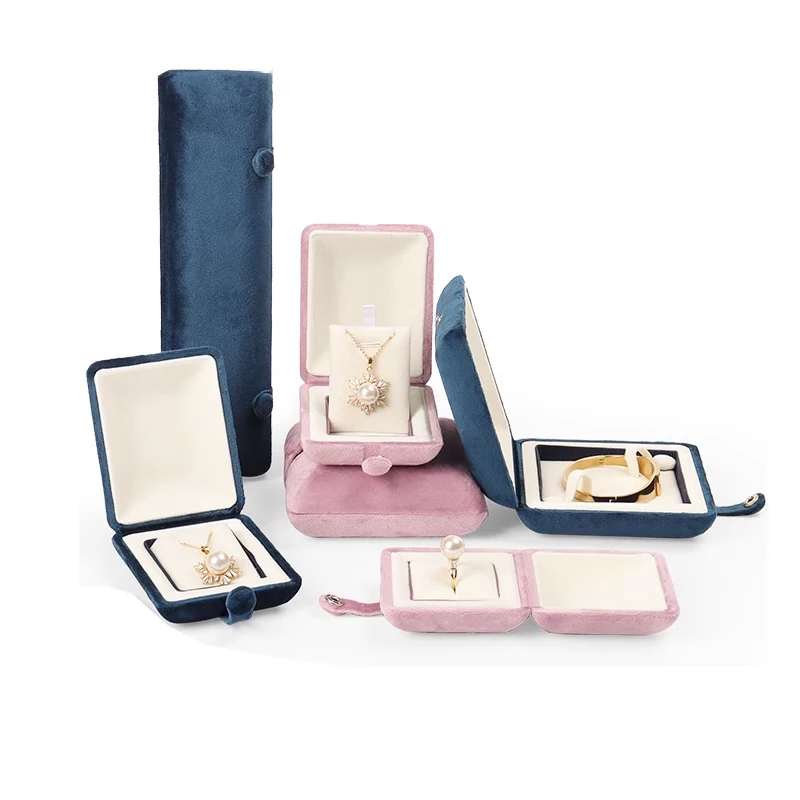 Jinsky NEW Arrivals  Custom Logo Jewelry Packaging Box Luxury Jewelry Box Navy Blue Jewelry Ring Pendant Bangle Box