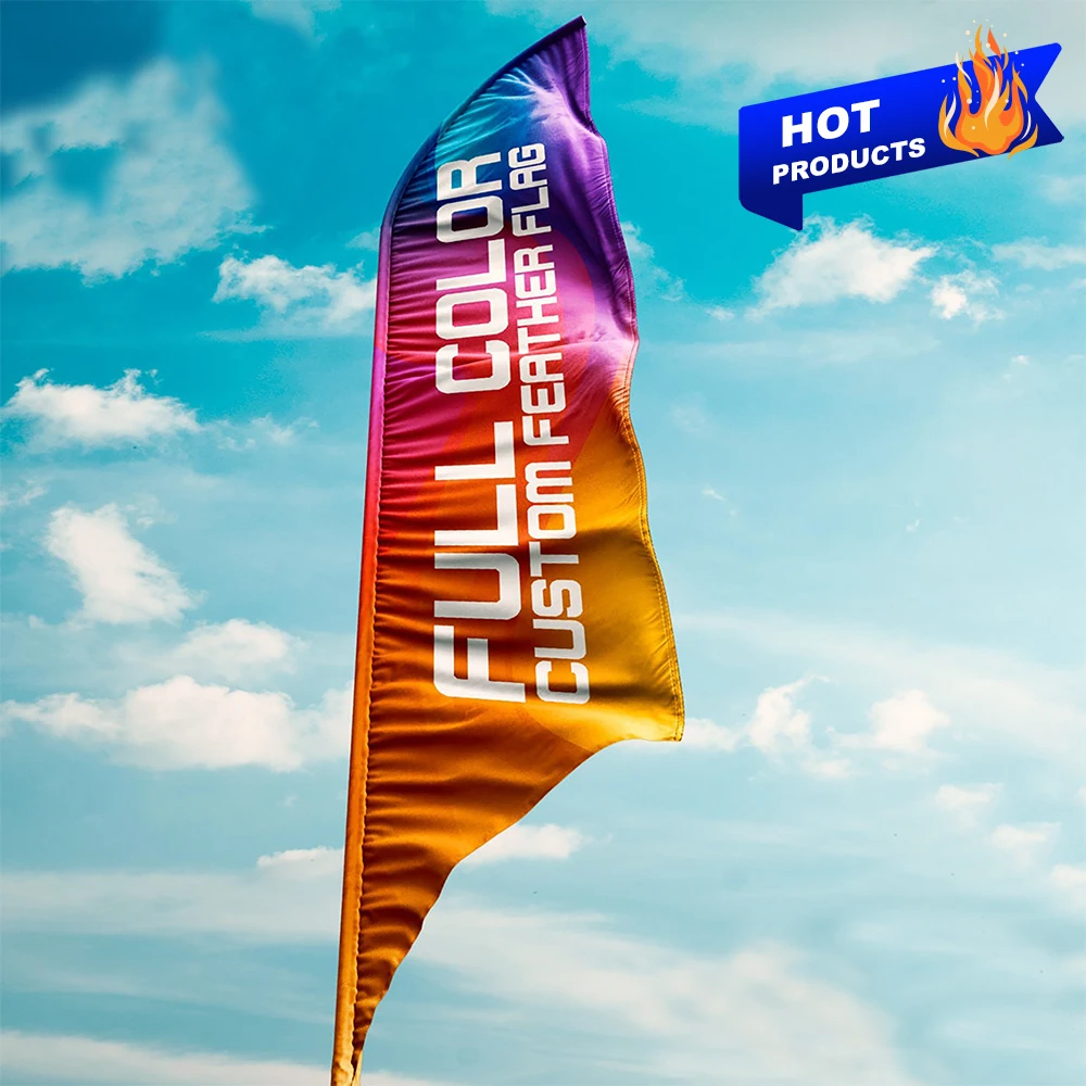 Custom Design Logo Printing Advertising 5M Meter Beach Feather Lobster Sign Windless Large Canvas Flags Banners Chakra Roll