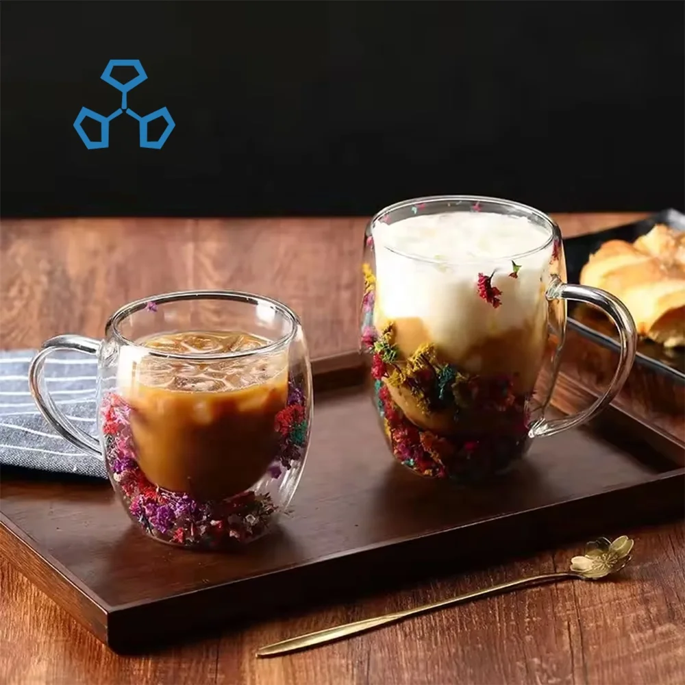 SUNYO Wholesale Creative Transparent Custom Coffee Double Wall Glass Cups With Handle