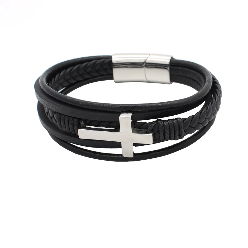 China Manufacturer Leather Bracelet With Cross For Men