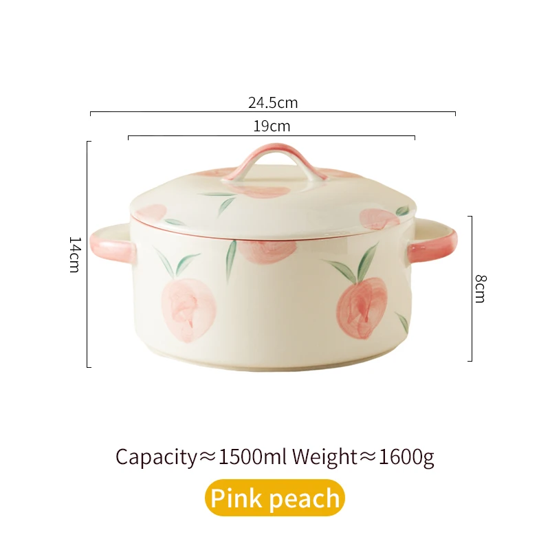 Porcelain Tableware Rice Salad Instant Noodle Binaural Serving Bowl With Lid Ceramic Soup Bowl With Handles 3250