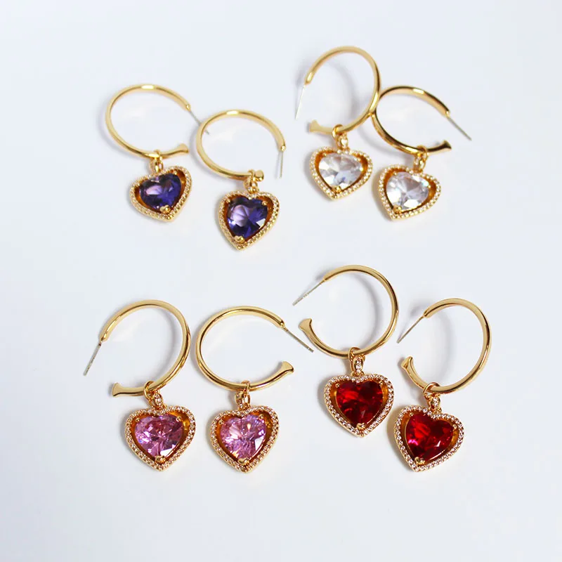 Античные стильные серьги во французском стиле с микро-инкрустированными цирконами в форме сердца, женские серебряные серьги с эмалью в ретро-стиле в форме сердца персика, 280