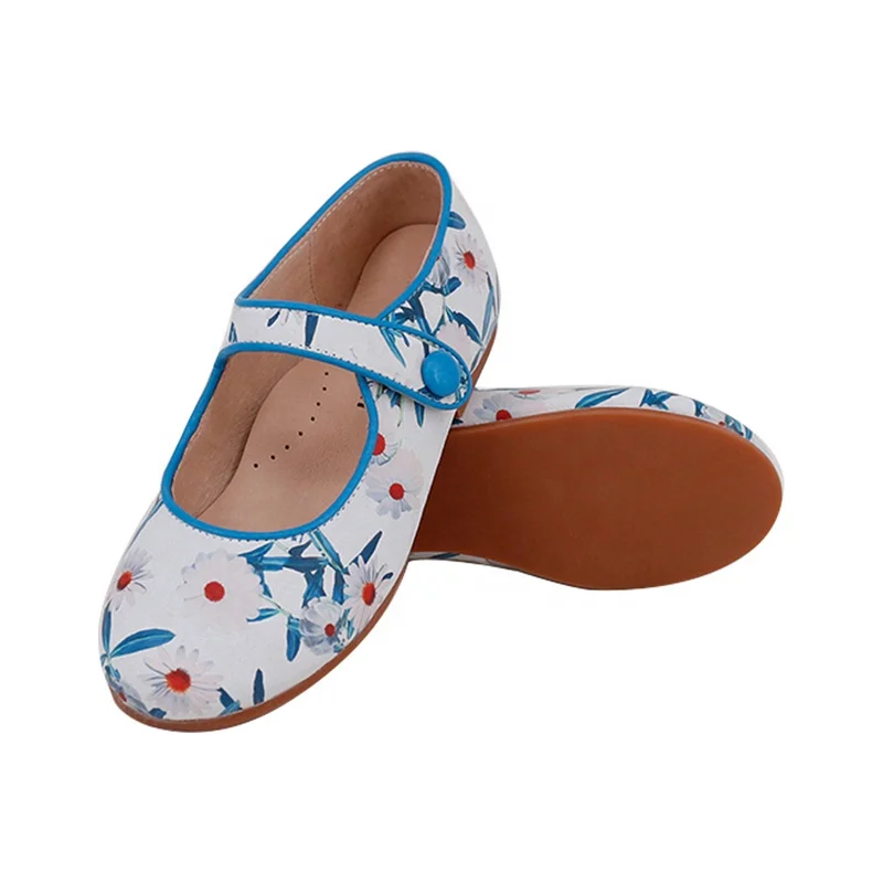 Choozii New Style High-end Floral Pattern Leather Upper Leather Children Girls Mary Jane Shoes