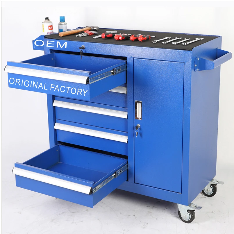5 original factory OEM ODM  modern workshop iron furniture 4 drawer single door steel mobile toolbox